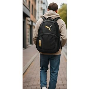Puma Evercat Contender 3.0 Backpack Black‎ w Rose-Gold Logo & Zips 19x13x6 in